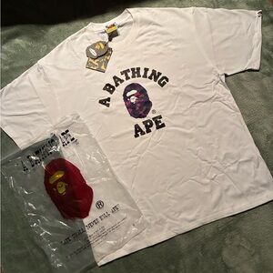 Bape White Short Sleeve Tee with Multicolor Logo
